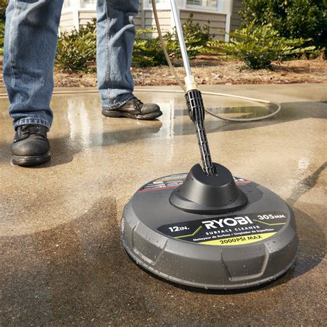 Pressure washer driveway cleaner. About This Product. The DEWALT(R) 12 in. Surface Cleaner is used for cleaning garage floors, driveways, patios, decks, sidewalks and more. Compatible with any corded or cordless electric pressure washers up to 3000 PSI and up to 6.43 L/min (1.7 GPM), this unit is designed to be universal and fit standard 1/4 in. quick connect spray wand connections. 