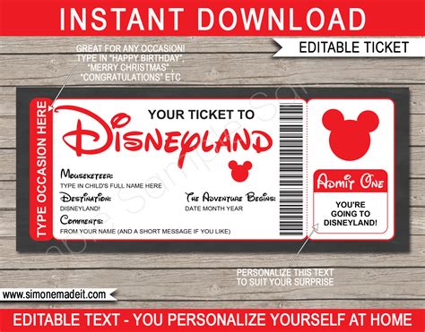 Pretend Disney Tickets Printable