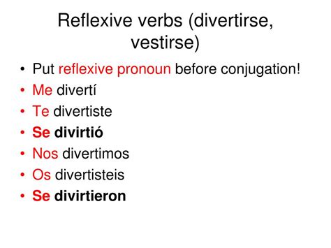 Preterite of divertirse. Possible Results: divirtiese - I amused. Imperfect subjunctive yo conjugation of divertir. divirtiese - he/she/you amused. Imperfect subjunctive él/ella/usted conjugation of divertir. 