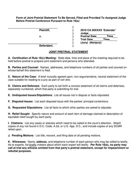 Pretrial Statement Example Form Fill Out and Sign Printable PDF