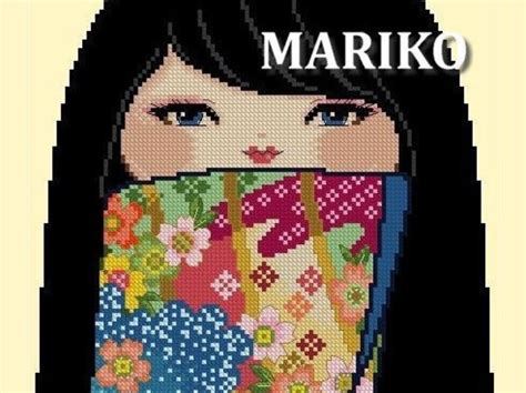 Pretty MARIKO Kokeshi Doll -Cross Stitch Asia PDF Pattern only