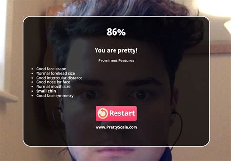 Prettyscale test. Test for Females. Are You Attractive? Test for Females. Navigating the complex world of beauty standards and personal appeal can be a challenging journey. This quiz aims to offer you some insights into how you may come across to others, both in terms of physical attractiveness and your inner qualities. We've designed questions that … 