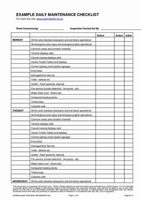 Preventive Maintenance Forms Examples