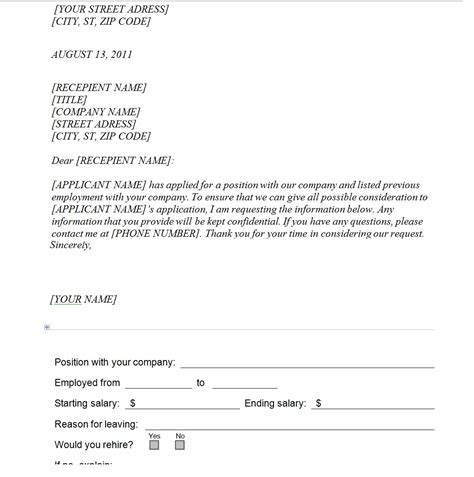 Previous Employment Verification Request Template Sample