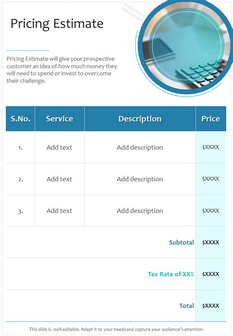 Price Estimate Template Database