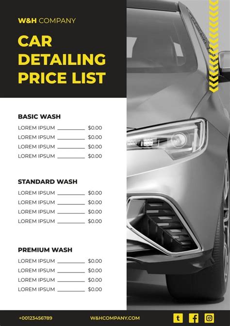 Price Guide Car Detailing Price List Template