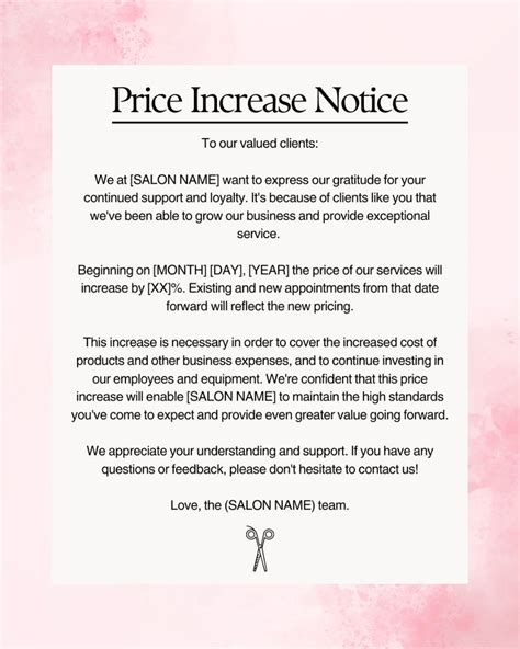 Price Increase Notice Hair Salon