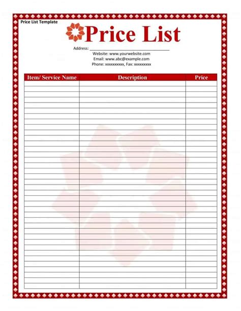 Price List Design Templates Word Excel PDF Formats