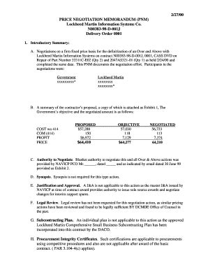 Price negotiation objective memorandum.  Based on the above, the price was ...