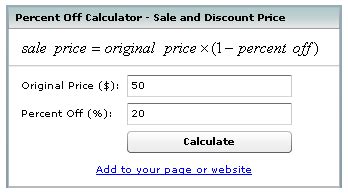 Price with percent off calculator. Things To Know About Price with percent off calculator. 