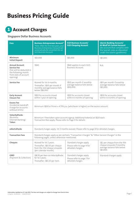 Pricing Guide for Business Foreign Accounts OCBC