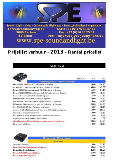 Prijslijst Next Rental