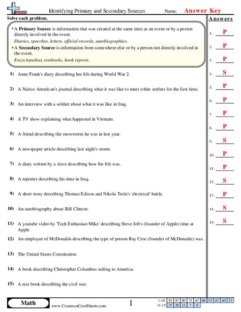 Primary And Secondary Sources Coloring Worksheet Answer Key