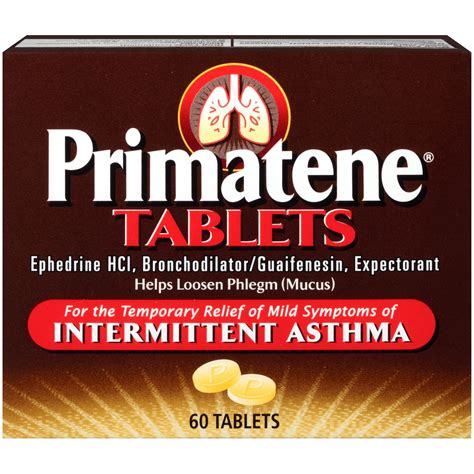 Start breathing easy again. Formulated with ephedrine HCl, Primatene Tablets give you temporary, powerful relief of intermittent asthma symptoms for up to 4 hours—without a prescription. Designed to relax the muscle bands that may tighten around your airways, Primatene Tablets help rapidly open your airways to allow more airflow.. 