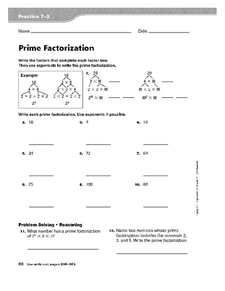 Prime Factorization Review and Practice Activity Prime factorization