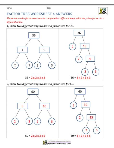 Prime Factorization Worksheet Grade 4 Pdf Free Factor Tree Worksheets