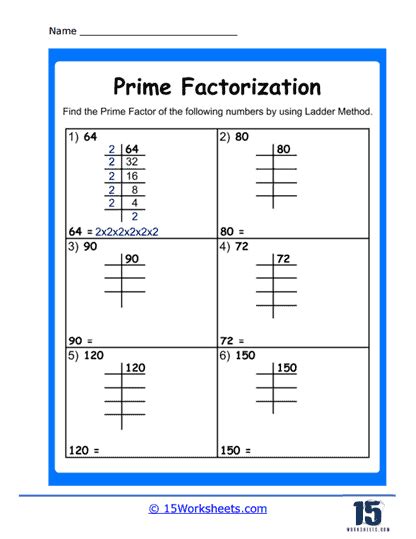 Prime Factorization Worksheet Page