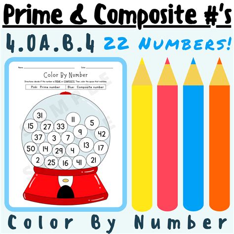 Prime and Composite Numbers Color By Number Activity Worksheet 4.OA.4