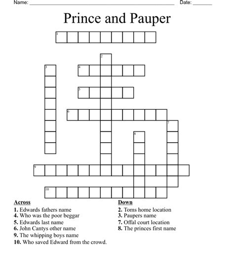 Prince And The Pauper Kid Crossword RabiahMadelaine