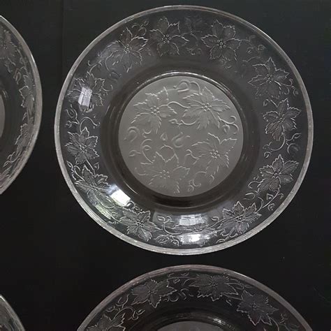 You are buying a beautiful set of 4 Princess House Heritage dessert plates and bowls. Each plate is in great condition with no cracks or chips and measures 6 1/4 inches across. ... Princess House Glass Dip Bowl ad ... Arcoroc Christmas Holly Berry Clear Glass Gold Rim 8" Salad Plates Set of 4 ad vertisement by GHFindings Ad vertisement from ...