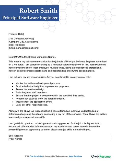 Principal Software Engineer Cover Letter Examples QwikResume