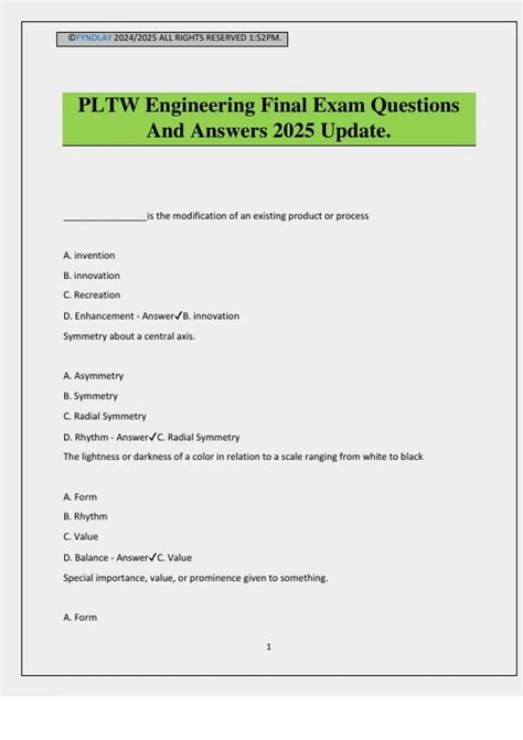Principles Of Answers Final Engineering Exam Pltw