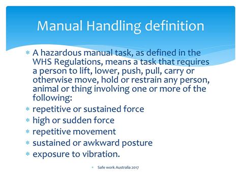Principles and postures for safe manual handeling. - Holt elements of literature sixth course online textbook.