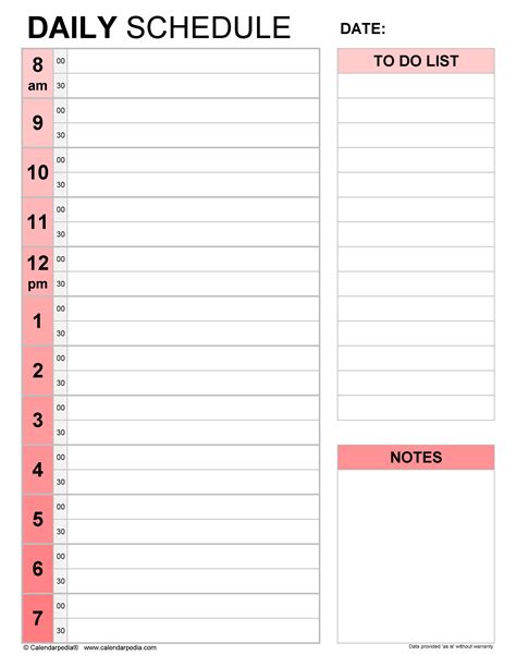 Print Daily Schedule Template