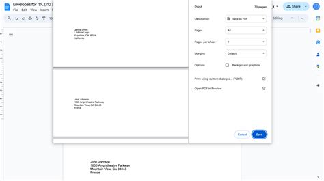 Print Envelopes from Google Docs
