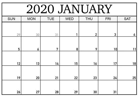 Print January Calendar
