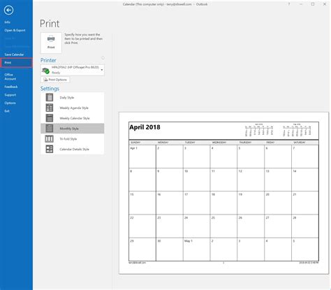 Print Outlook Calendar