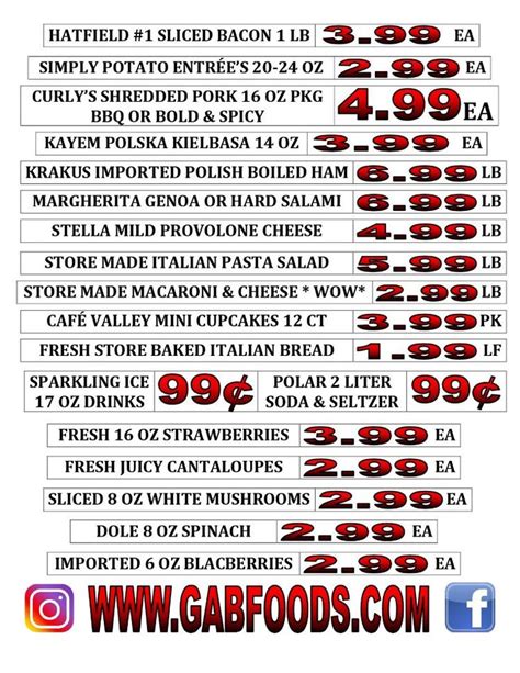 Print Weekly Specials Gabriel