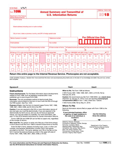 Printable 1096 IRS Form PDF and Word Templates Online