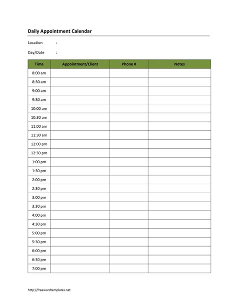 Printable 15 Min. Appointment Sheet 86