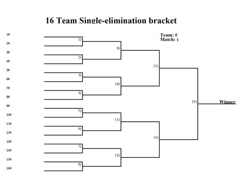 Printable 16team singleelimination bracket in PDF Printerfriendly