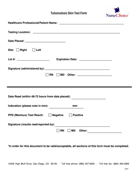 Printable 2 Step Tb Skin Test Form
