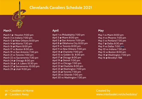 Printable 20172018 Cleveland Cavaliers Schedule
