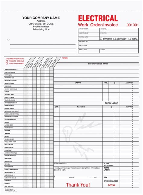 Printable 3 Part Electrician Work Order Forms Electrician Work