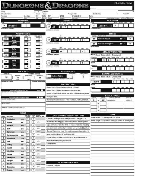 Printable 3.5 Character Sheet