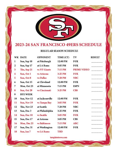 Printable 49ers Schedule