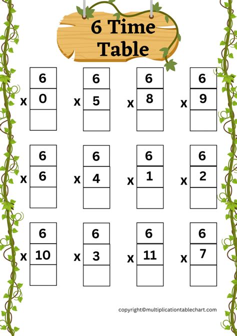 Printable 6 Multiplication Table Worksheet Multiplication Table