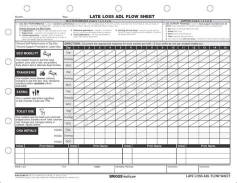 Printable Adl Flow Sheet Form Fill Out and Sign Printable PDF
