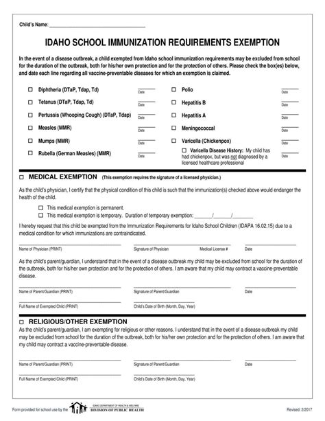 Printable Adult Work Immunization Exemption Form Printable Forms Free