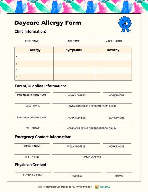 Printable Allergy Form Template
