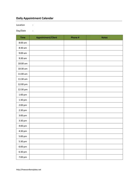 Printable Appointment Sheets