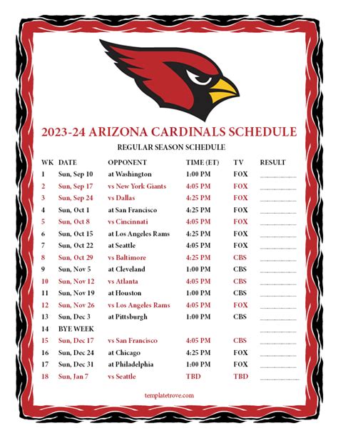 Printable Az Cardinals Schedule