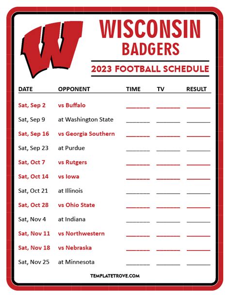 Printable Badger Football Schedule 2022