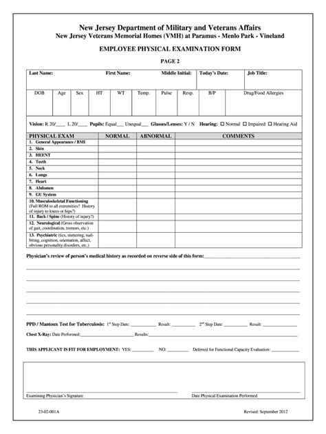 Printable Basic Physical Exam Form Pdf
