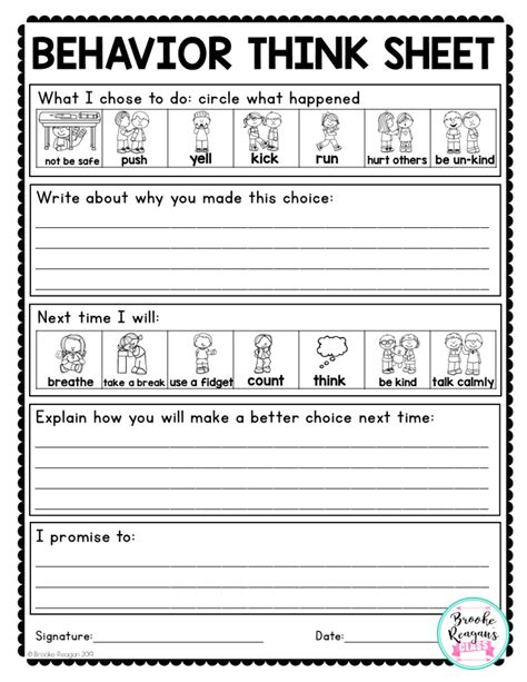 Printable Behavior Think Sheet