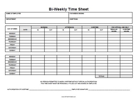 Printable Bi Weekly Time Sheets Time Sheet Printable Timesheet Images
